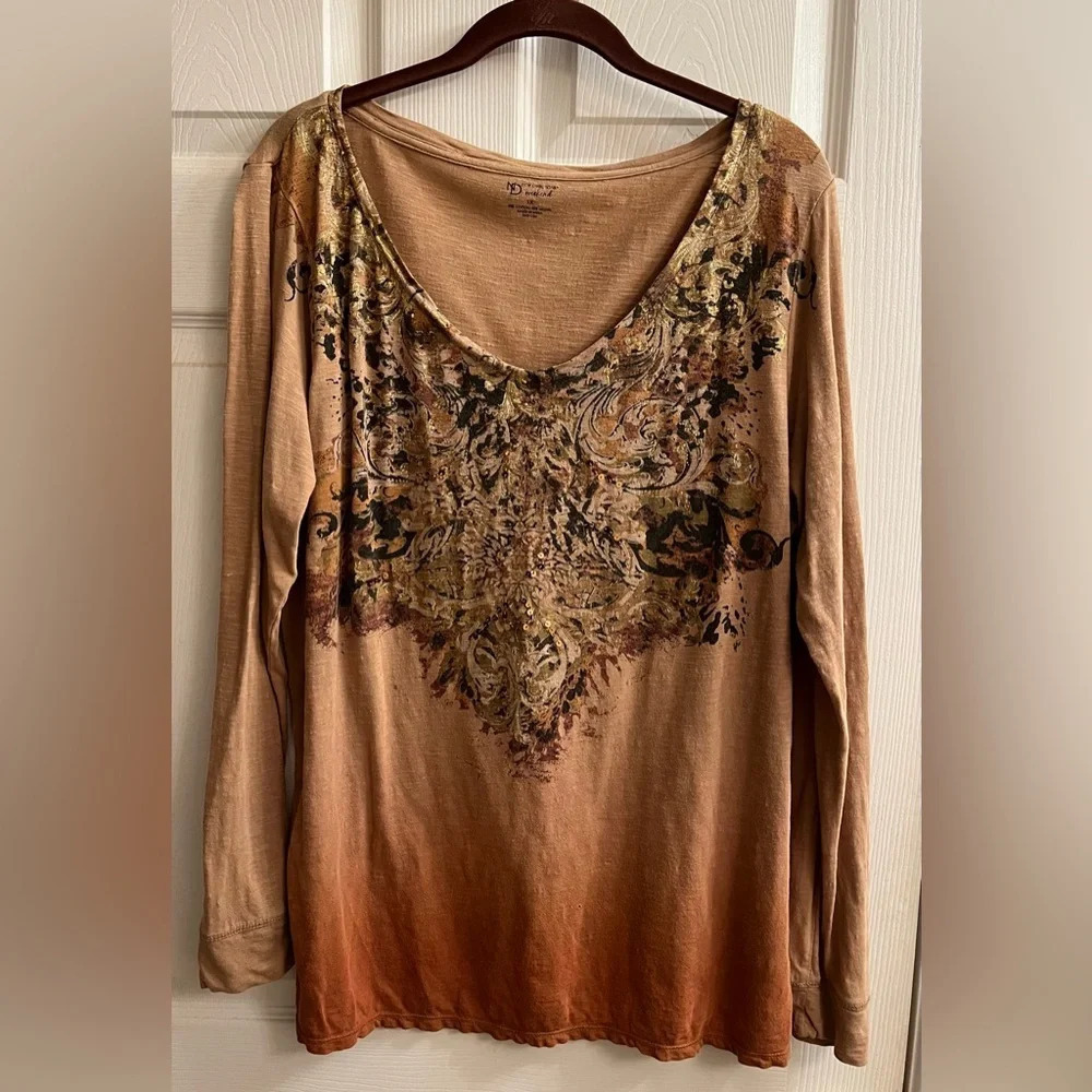 NEW DIRECTIONS~TOFFEE~OMBRE~SHIRT~1X
